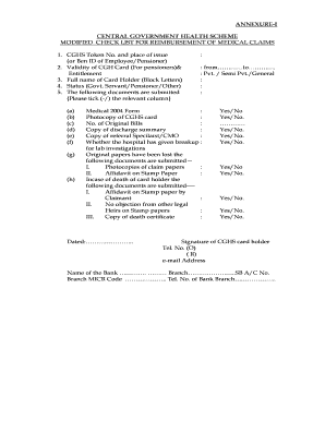 CENTRAL GOVERNMENT HEALTH SCHEME MODIFIED CHECK  Form