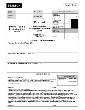 Form D2a Edexcel Awarding Organisation for a Levels