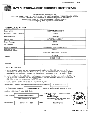 International Ship Security Certificate  Form