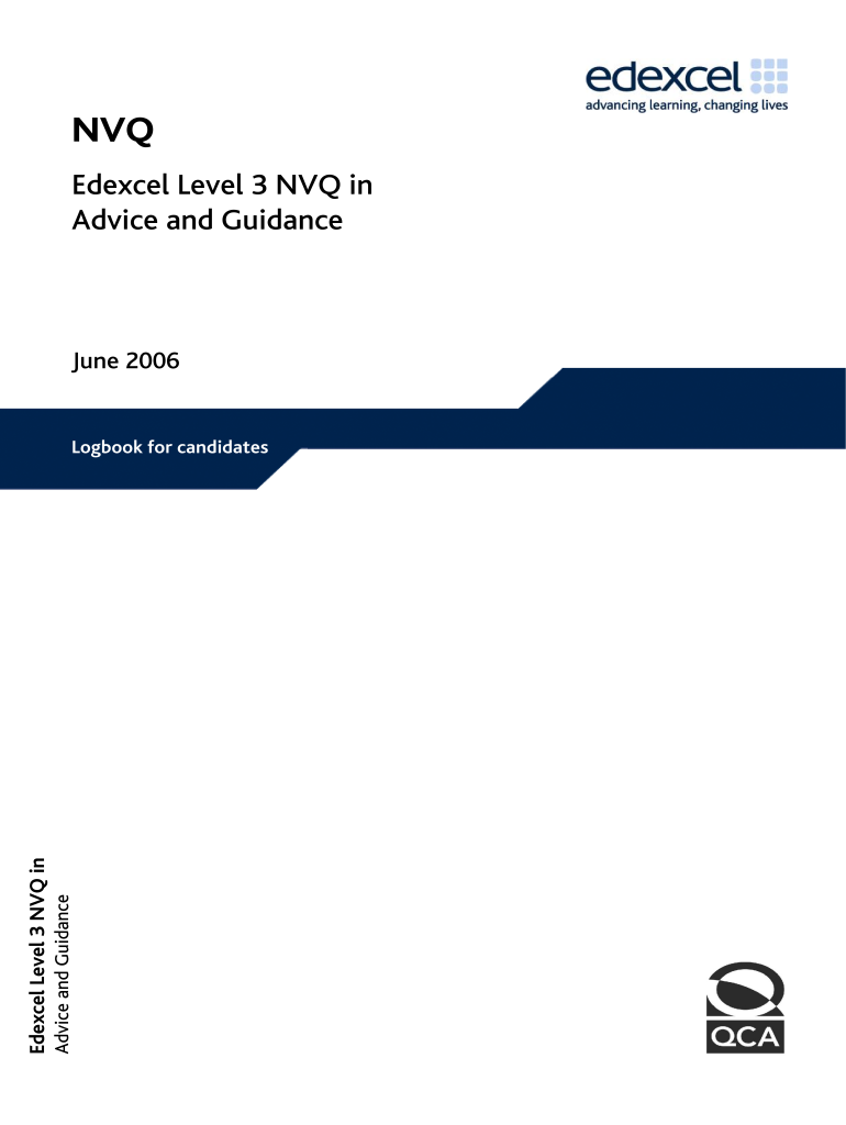 NVQ Logbook for Candidates Pearson Work Based Learning  Form
