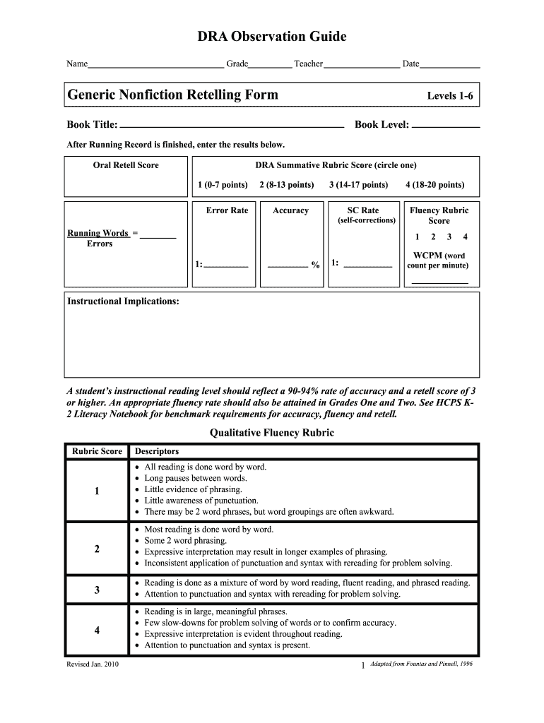  Printable Retelling Rubric 2010-2024