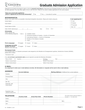 Graduate Admission Application Form PDF Concordia University