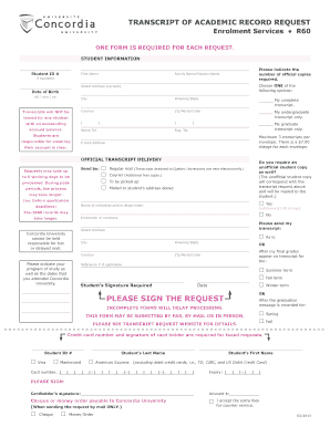  Transcript of Academic Record Request Concordia Form 2013