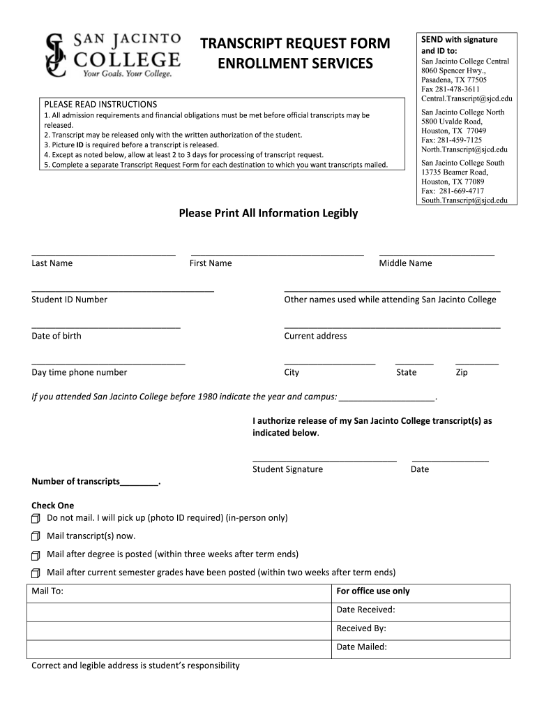 San Jac Transcript Request  Form