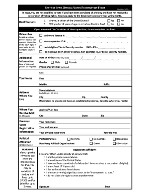 Iowa Voter Registration Form Printable