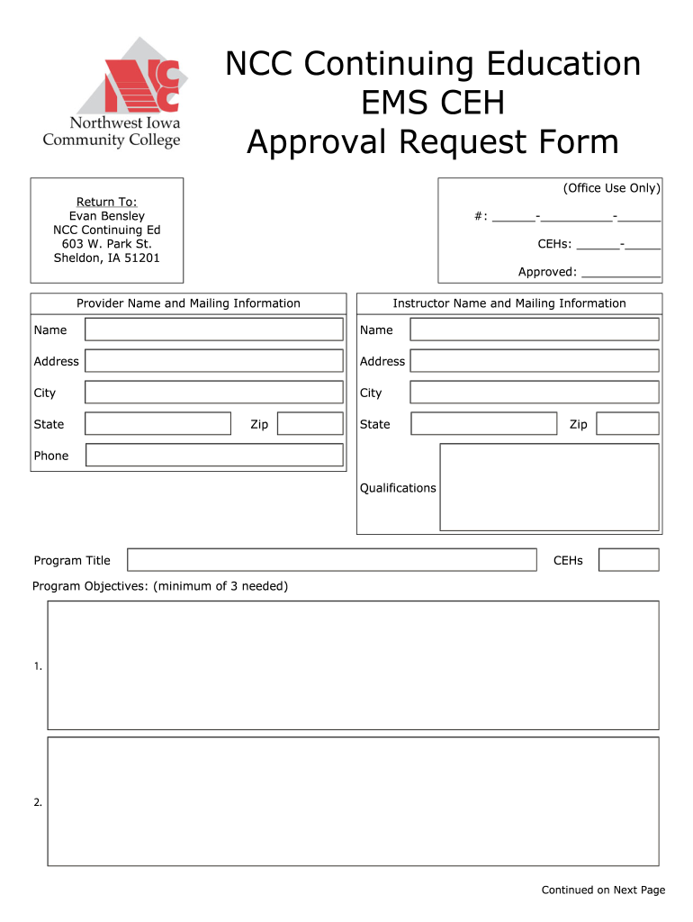 NCC Continuing Education EMS CEH Approval Request Form  Nwicc