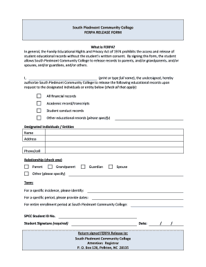 South Piedmont Community College FERPA RELEASE FORM Spcc