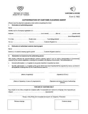 Authorisation of Customs Clearing Agent  Form