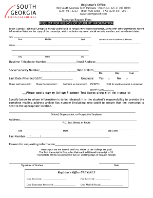 Transcript Request Form South Georgia Technical College