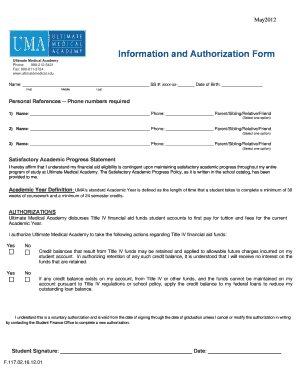 Information and Authorization Form Ultimate Medical Academy
