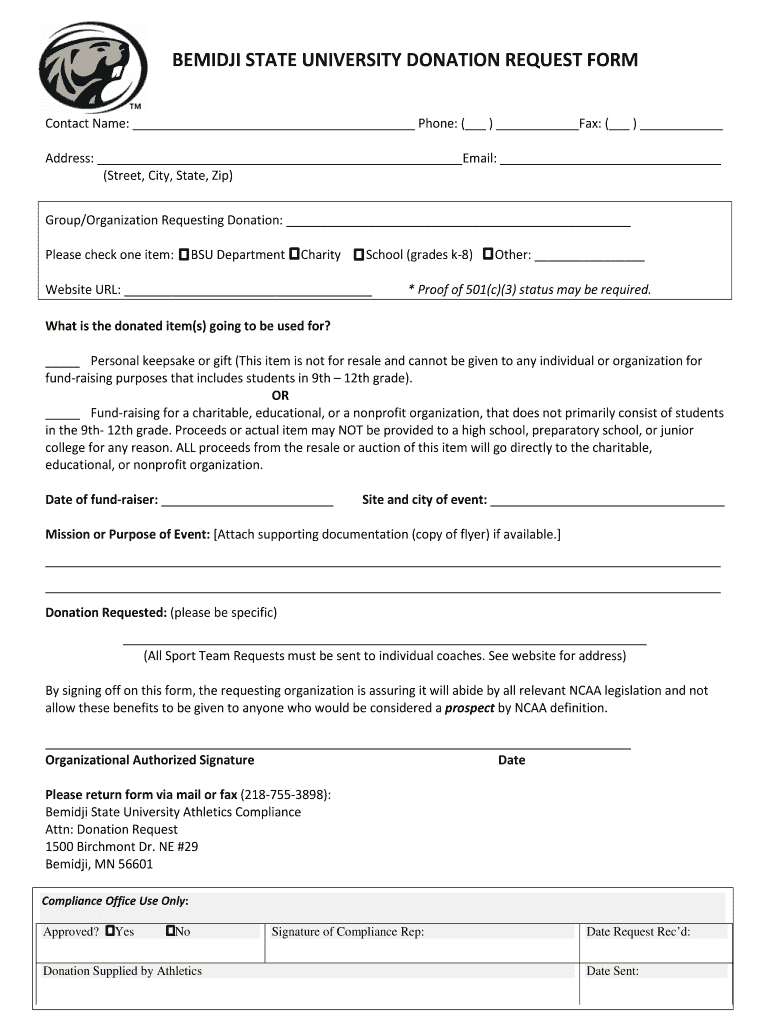 BEMIDJI STATE UNIVERSITY DONATION REQUEST FORM