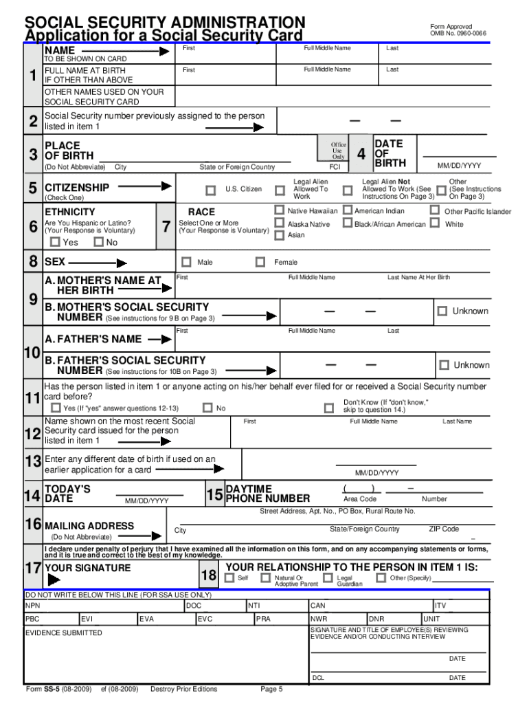 SOCIAL SECURITY ADMINISTRATION Application for a Social Security Card Applying for a Social Security Card is  Form