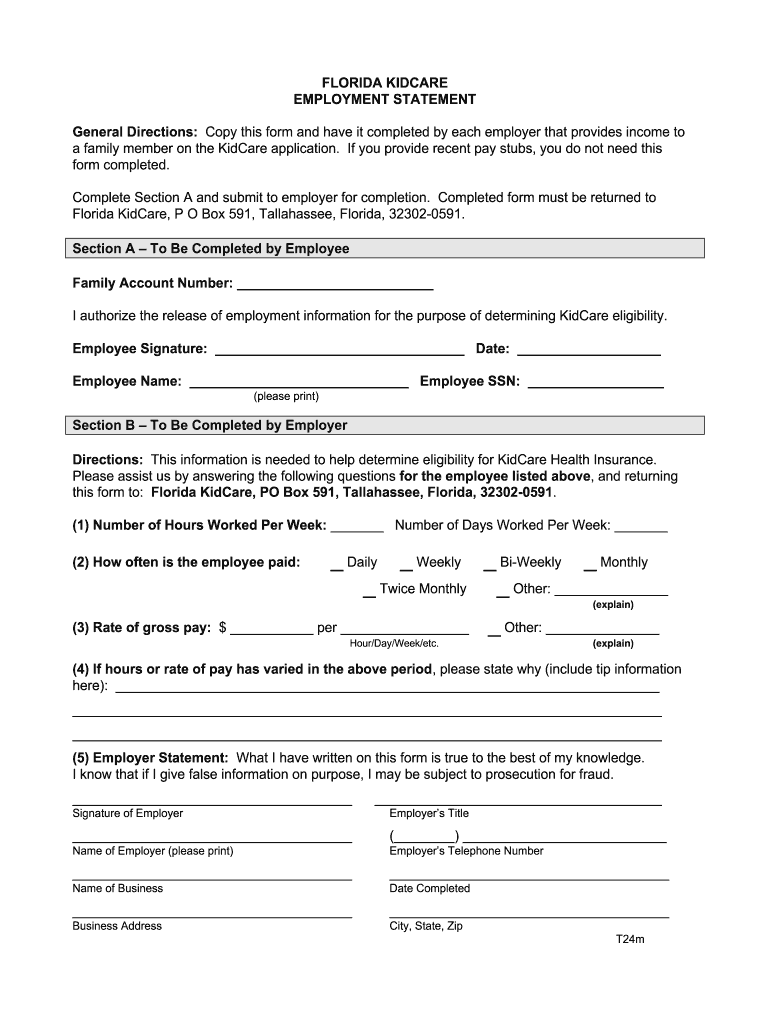 Florida Kidcare Self Employment Form