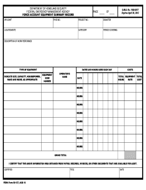 Force Account Equipment Summary Record  Form