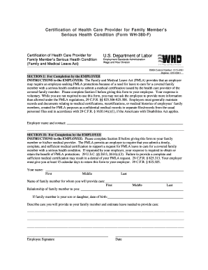 Certification of Health Care Provider for Family Member&#039;s Serious Health Condition  Form