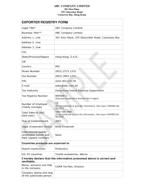 Exporter Registry Form