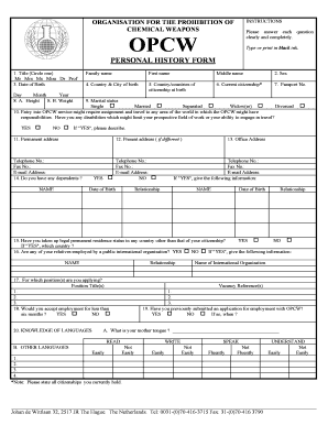 Opcw Personal History Form