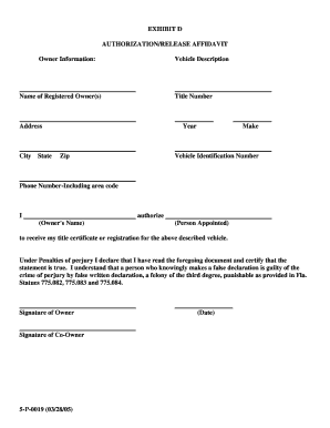 Affidavit of Authorization  Form