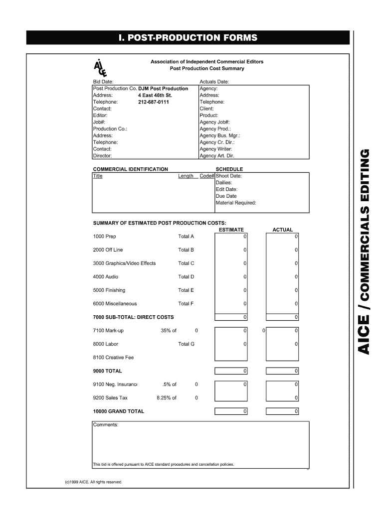 AICE  Budget Form  the Producers Masterguide