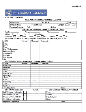 FORM at 3 PRE PARTICIPATION PHYSICAL EXAM First Name Elcamino