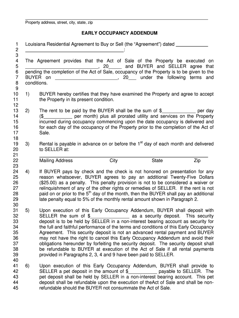 Early Occupancy Agreement  Form