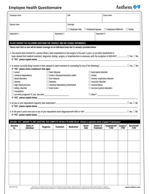  Employee Health Questionnaire Form 2008-2024