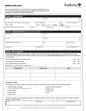  Medical Claim Form Anthem Blue Cross 2011