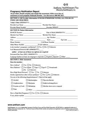 Pregnancy Notification Report Anthem  Form