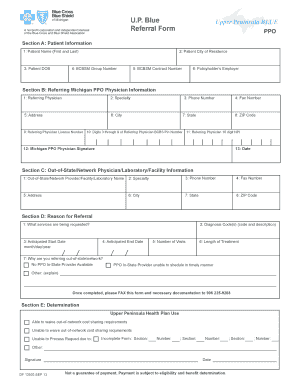 BCBSM U P Blue Referral Form PDF BCBSM Com