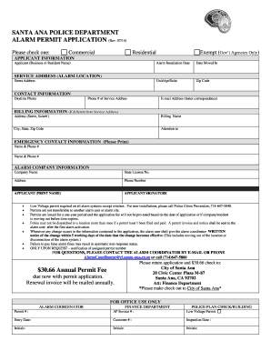 Alarm Permit City of Santa Ana Santa Ana  Form