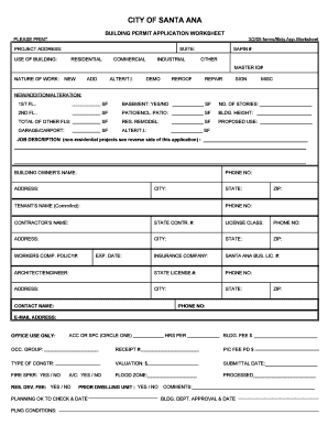 Building Permit Application City of Santa Ana Santa Ana  Form