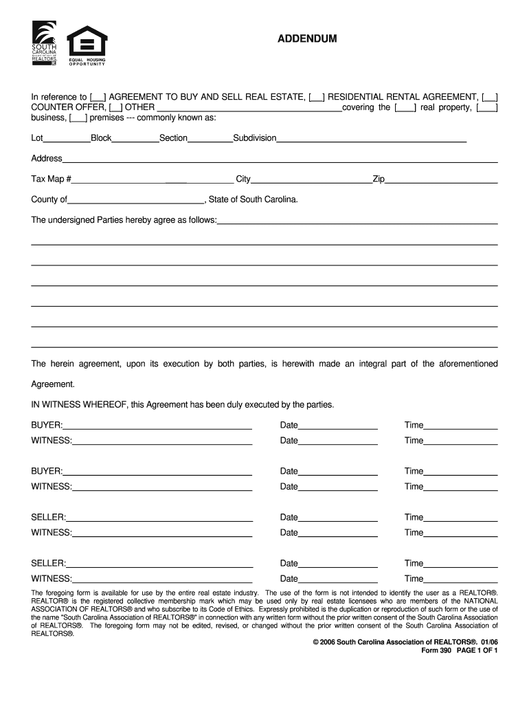 South Carolina Real Estate Contract Addendum Form