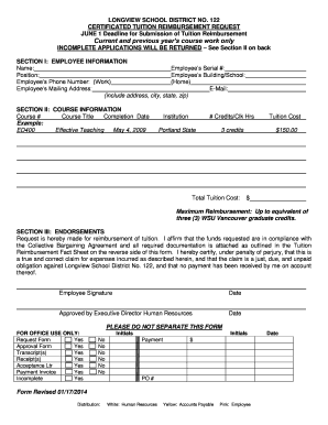 Tuition Reimbursement Form Certificated Longview School District