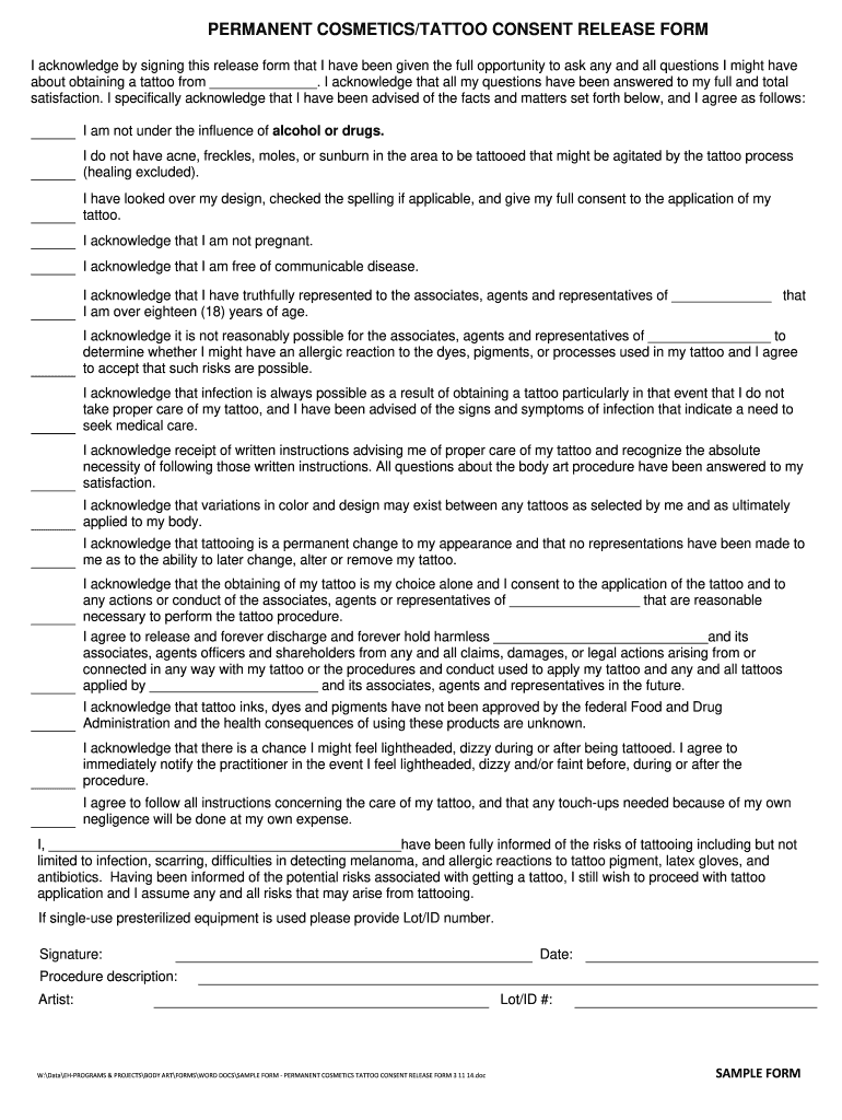  Consent to Application of Permanent Makeup 2014-2024