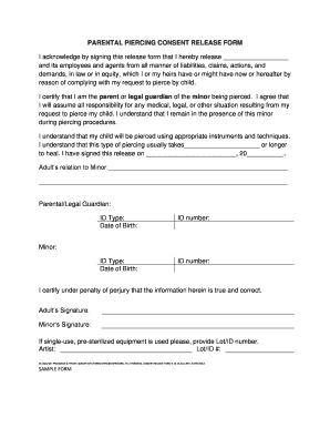 PARENTAL PIERCING CONSENT RELEASE FORM I Acknowledge
