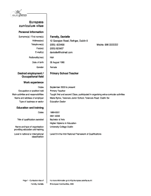 Europass Curriculum Vitae Strategic Design Scenarios  Form