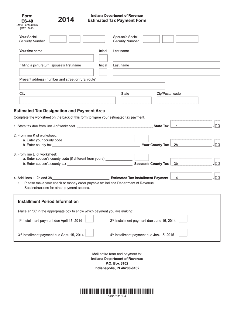 Indiana Tax Form Es 40