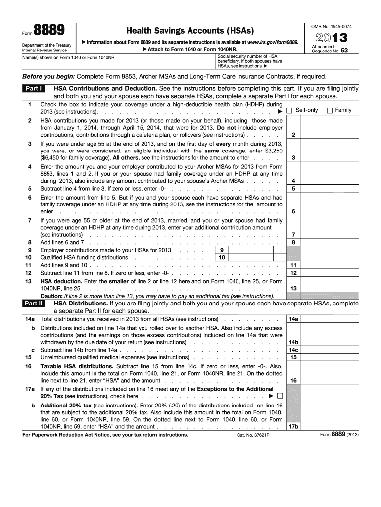  Irs Form 8889 2013