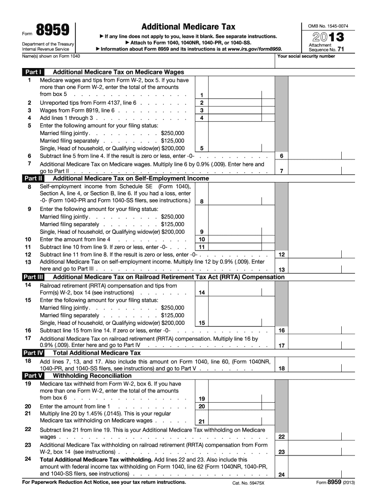  Form 8959 for Year 2013