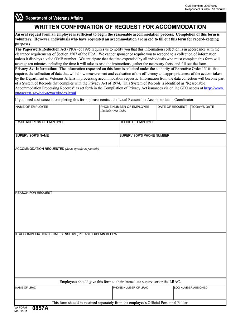  Va Form 0857a 2011