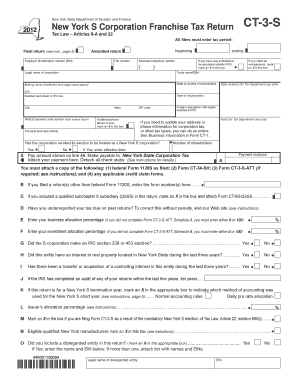 Form CT 3 SNew York S Corporation Franchise Tax ReturnCT3S