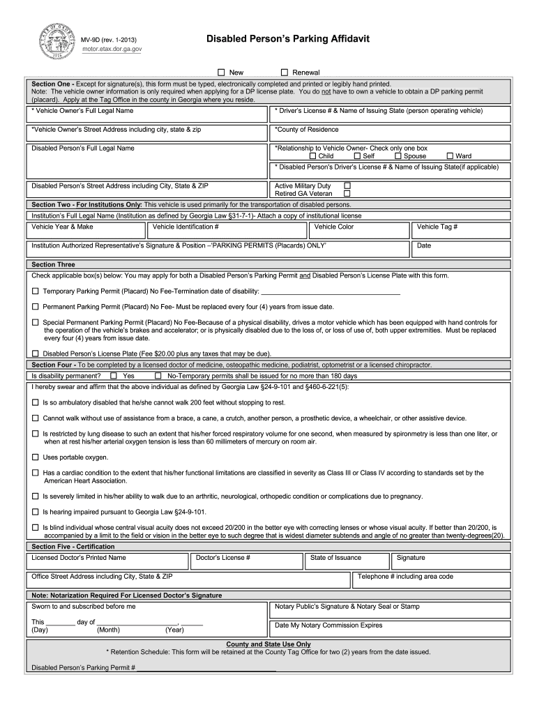 1 3 Disabled Person S Parking Affidavit  Form