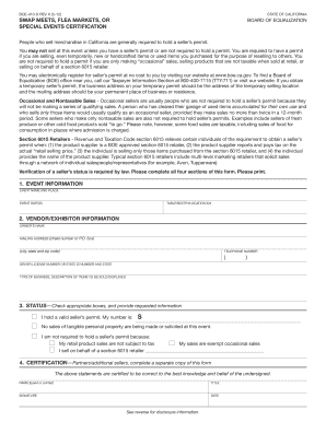 BOE 410 D REV 6 5 12 STATE of CALIFORNIA SWAP MEETS, FLEA  Form