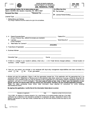 ABL 565 Alcoholic Beverage Licensing Renewal Form