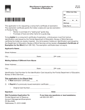  Blind Persons Application for DR 151 Certificate of Exemption 2017