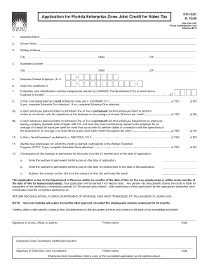 DR 15ZC Application for Florida Enterprise Zone Jobs Credit  Form