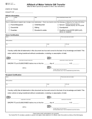 Affidavit for Gifting a Car Florida  Form