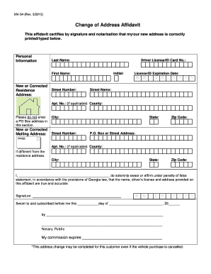 Change of Address Affidavit  Form