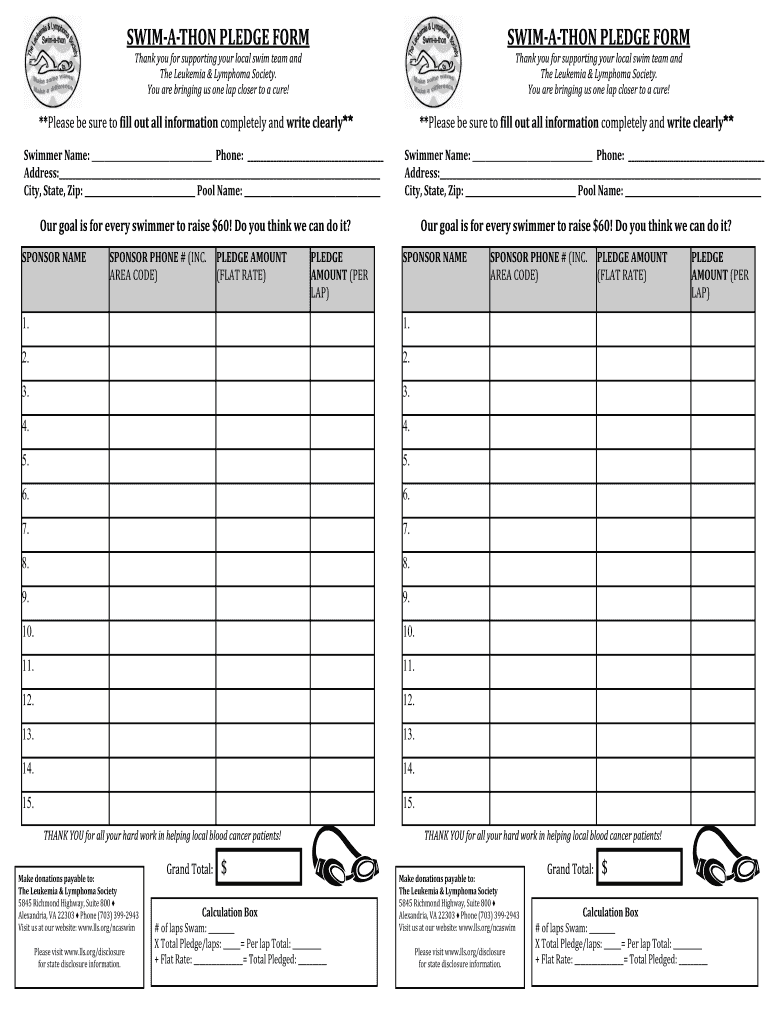 Swimathon Pledge Sheet  Form
