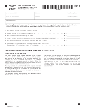 MARYLAND USE of VEHICLE for FORM CHARITABLE PURPOSES 502V